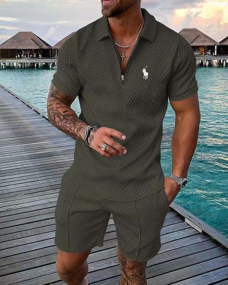 Men's printed POLO shirt suit lapel short-sleeved pullover casual men's T-shirt