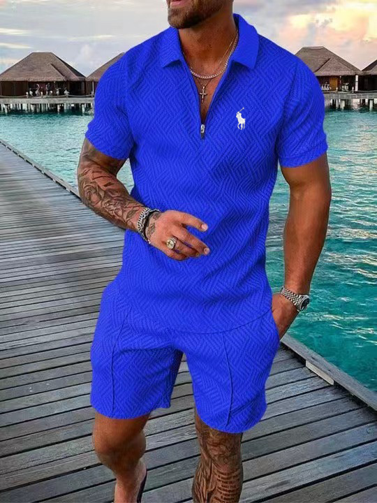 Men's printed POLO shirt suit lapel short-sleeved pullover casual men's T-shirt