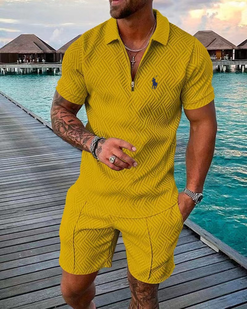 Men's printed POLO shirt suit lapel short-sleeved pullover casual men's T-shirt