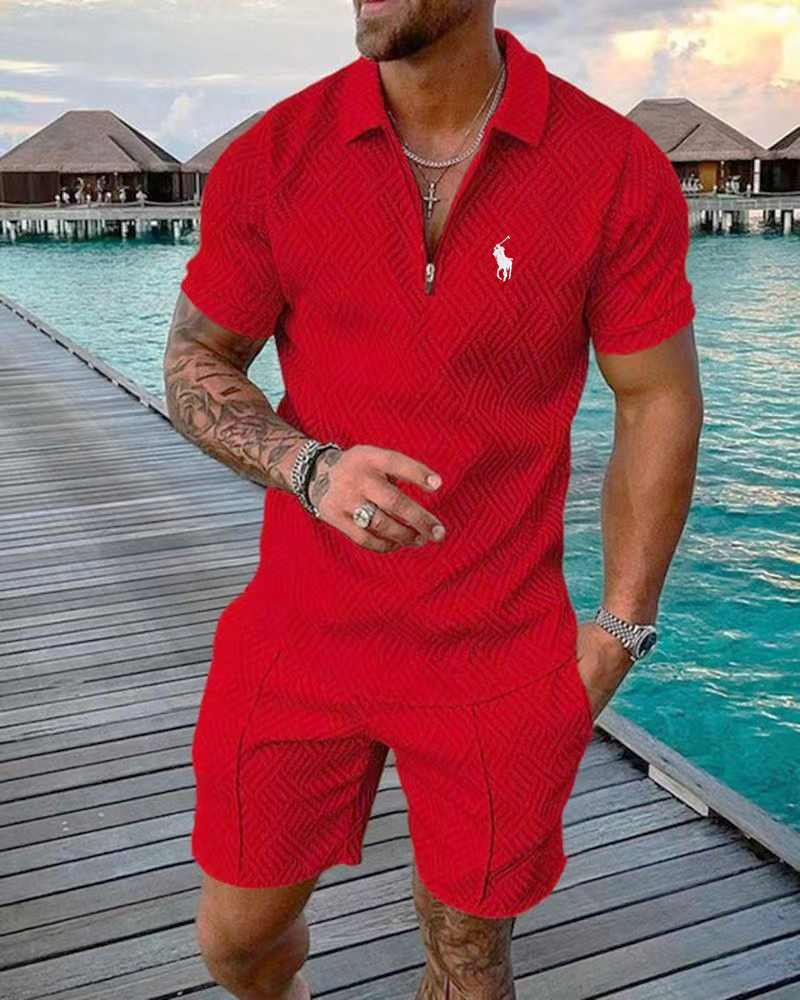 Men's printed POLO shirt suit lapel short-sleeved pullover casual men's T-shirt