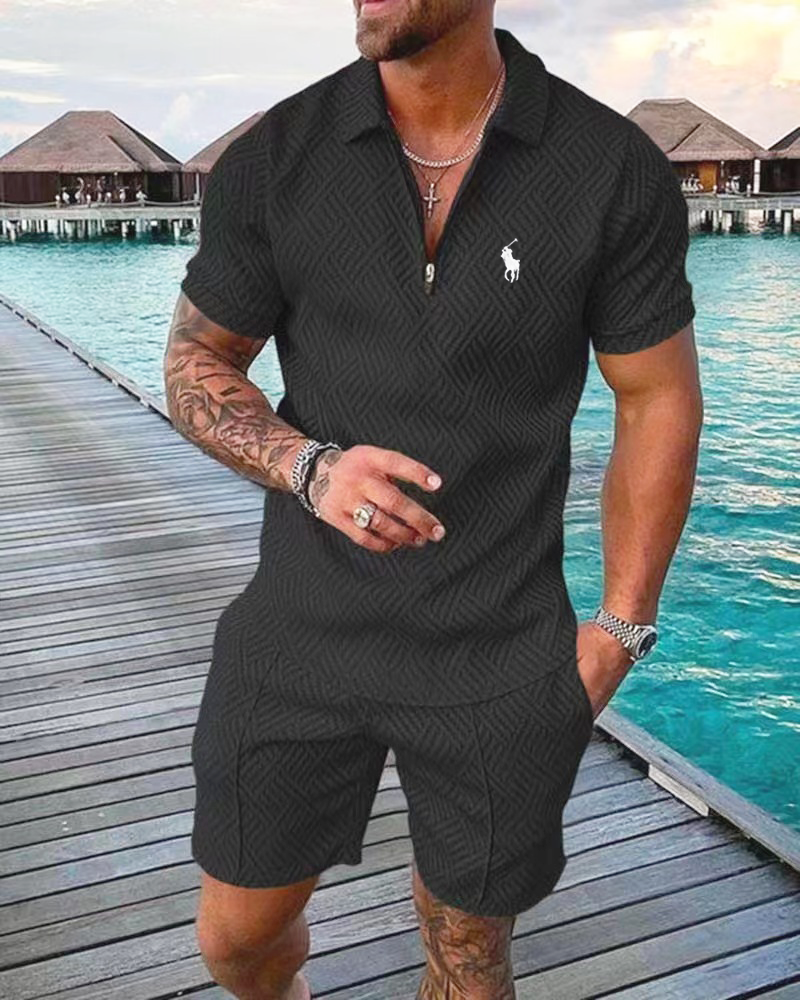 Men's printed POLO shirt suit lapel short-sleeved pullover casual men's T-shirt