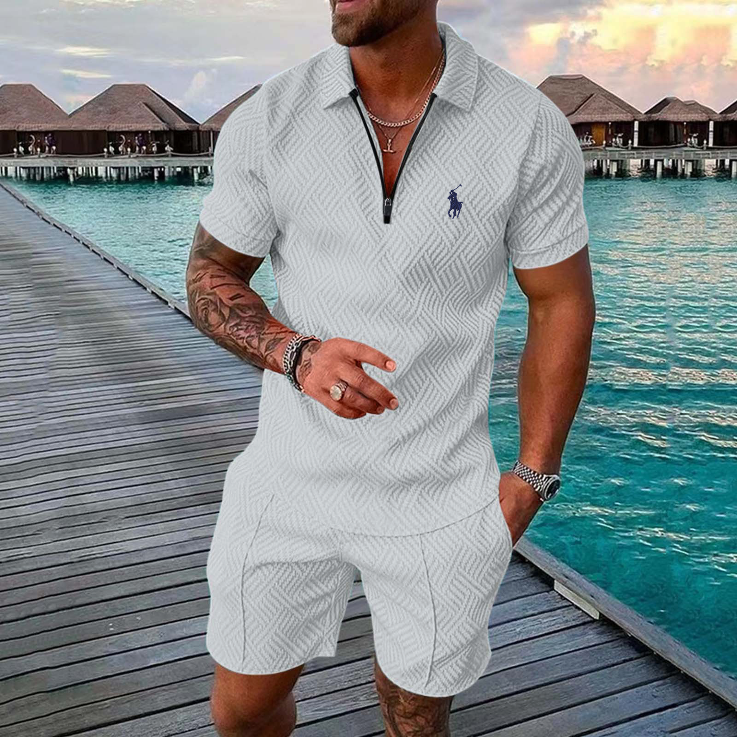Men's printed POLO shirt suit lapel short-sleeved pullover casual men's T-shirt