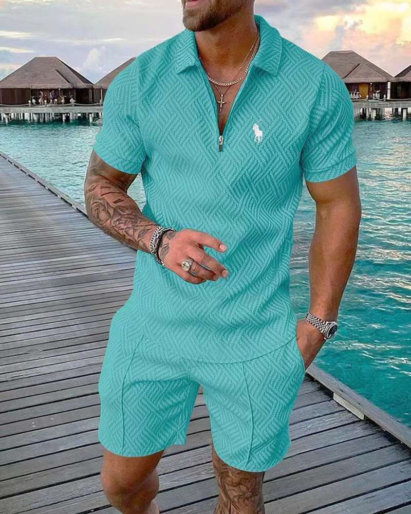 Men's printed POLO shirt suit lapel short-sleeved pullover casual men's T-shirt