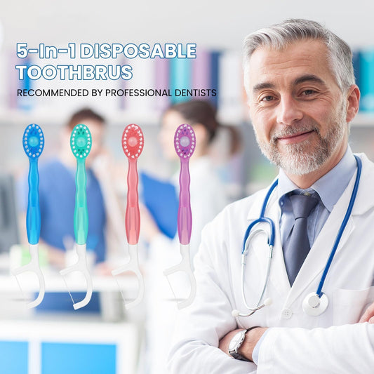 🔥2025 Hot Sale🎁5 in 1 Mini Toothbrush & Floss & Tongue Scraper & Toothpick Set